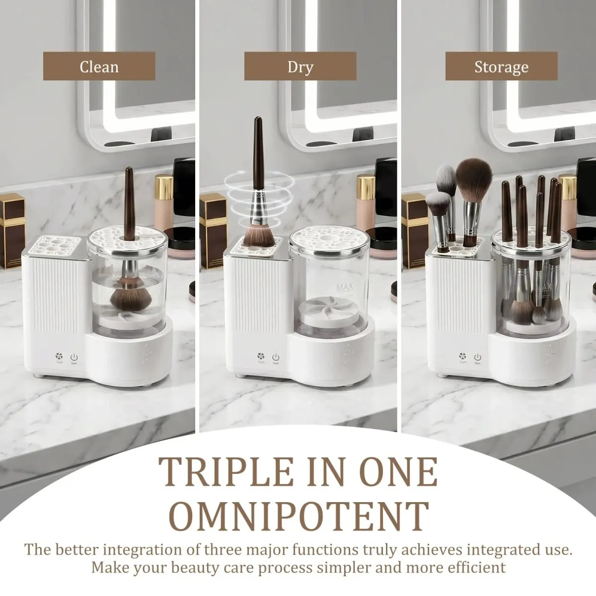 3 IN 1 Electric Makeup Brush Cleaner Machine Makeup Brush Automatic Cleaner Dryer Tool for All Size Beauty Brushes Fast Drying