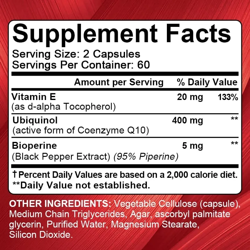 Ubiquinol CoQ10 400 mg Softgel Antioxidant - Superior Absorption Active Form Immune and Skin Support