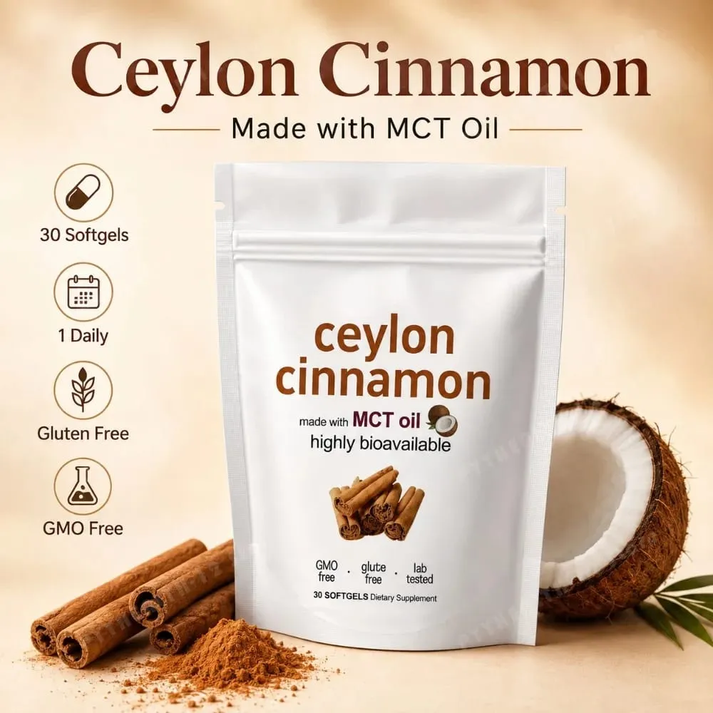 Ceylon Cinnamon 600mg 12-1 Extract Softgels 7200mg Equivalent MCT Oil Highly Bioavailable Daily Dietary Supplement 30 Softgels