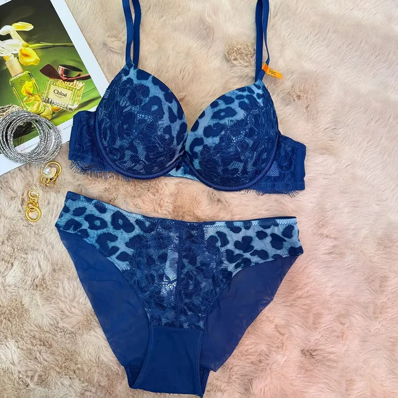 Leopard Bra Set Women Push Up Padded Lingerie Elegant Ladies Underwear Daily Bra and Panty Set
