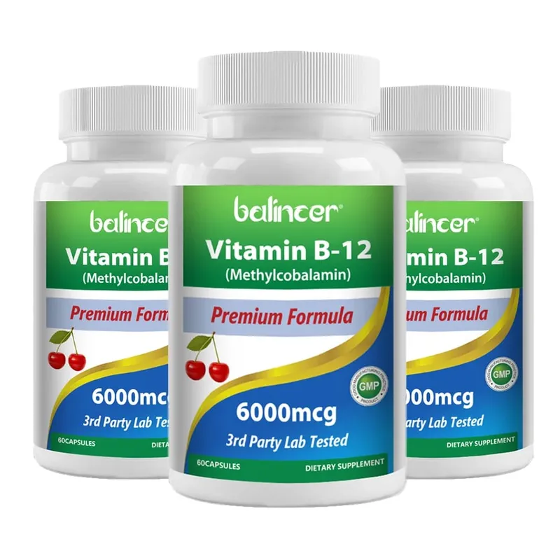 Vitamin B12 Supplement 6000mcg - Energy Brain Memory Mood Heart Function Nervous & Immune System Support 30/60/120 Capsules