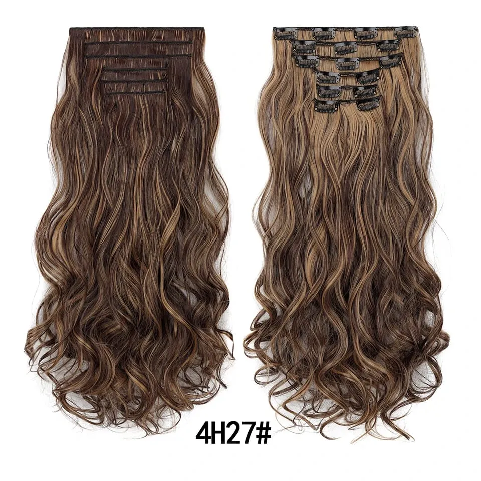 Women 20 Inches Wavy Curly Full Head 6 Separate Pieces Heat Resistance Synthetic Hair Clip in Hair Extensions