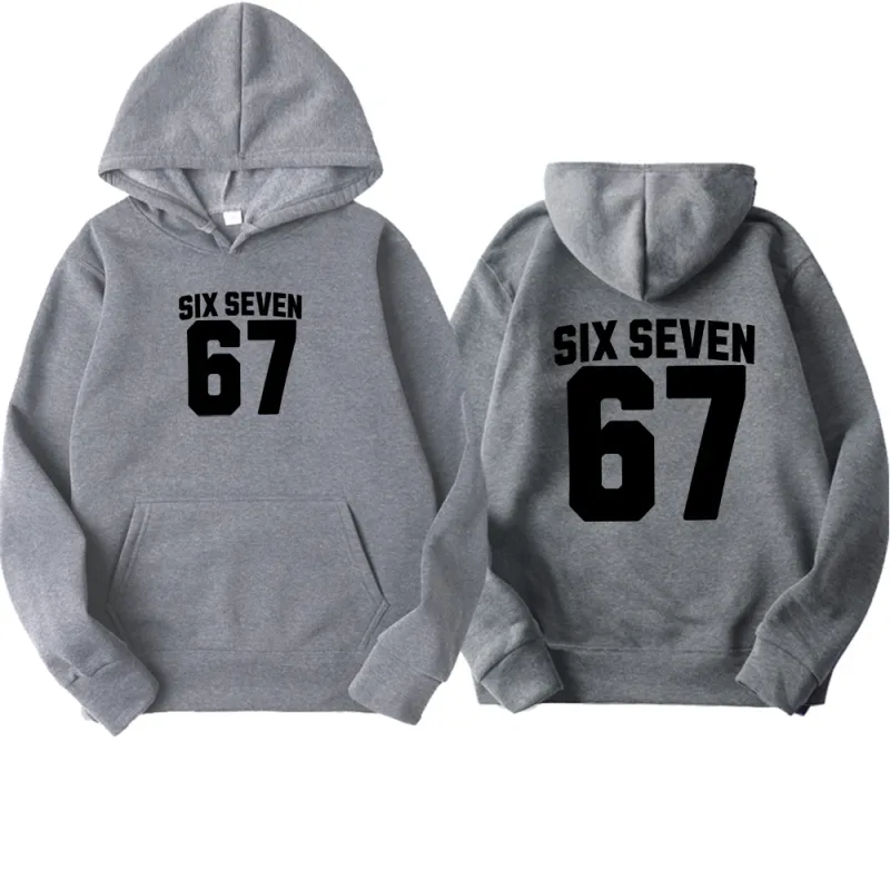 Men's Hoodie Six Seven 67 Number Letter Double Sided Print Pullover Sweatshirt Long Sleeve Loose Casual Hooded Tops Streetwear