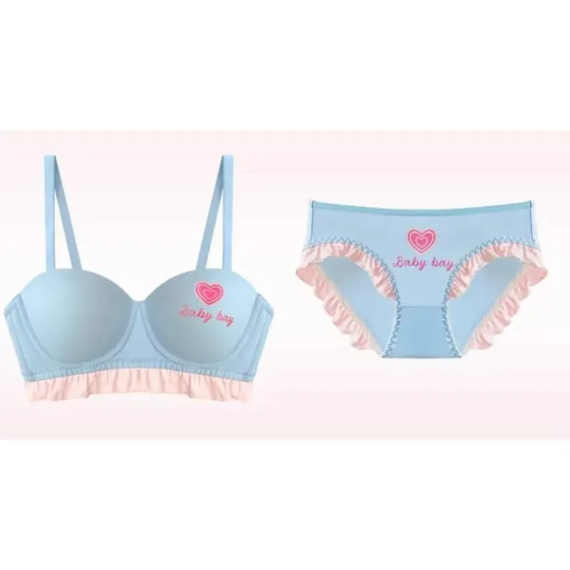Sutiã sem fio sem costura, coração azul, redondo, meia xícara, lingerie para peito pequeno, push up, sem arame, sexy, íntimo