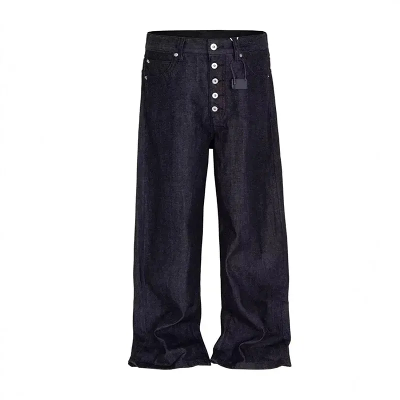 High Street Retro Buckle Design For Men'S Jeans Street Ruff And Handsome Loose Casual Wide Leg Pants Black Jeans