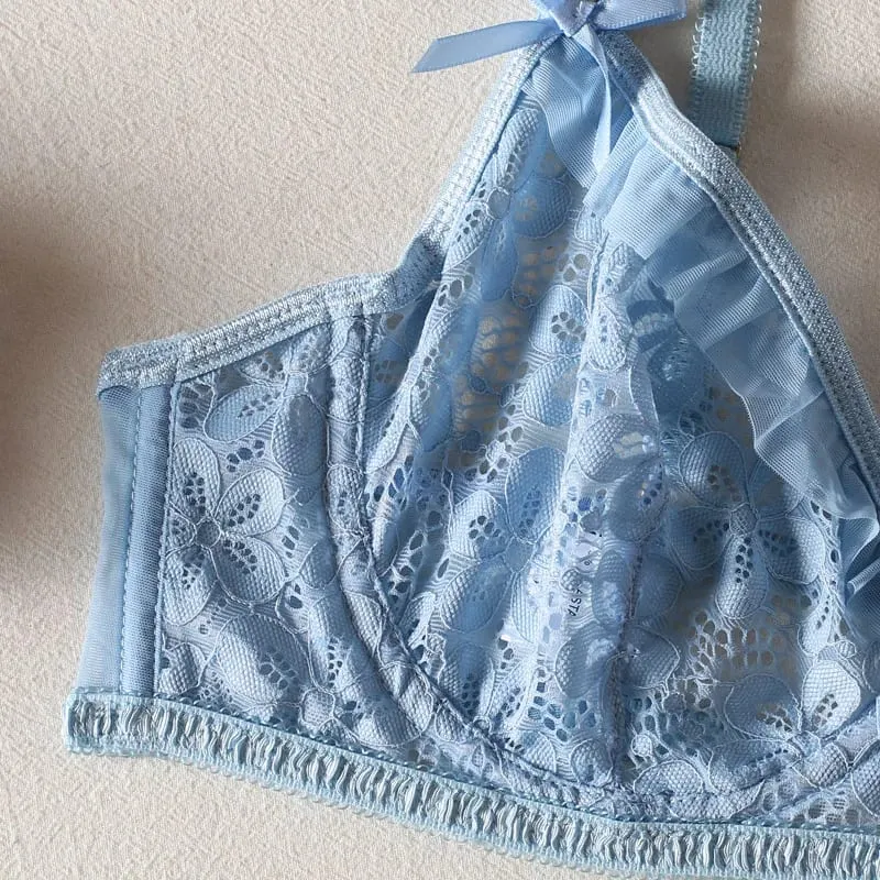 Roupa íntima romântica bordada, lindo sutiã de renda e tanga, lingerie sexy sem costas com aro de aço, cuecas femininas