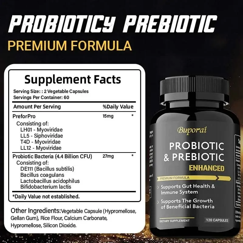 Probiotics & Prebiotics Capsules - Helps Balance Stomach Acid Promote Healthy Intestinal Digestion and Relieve Bloating