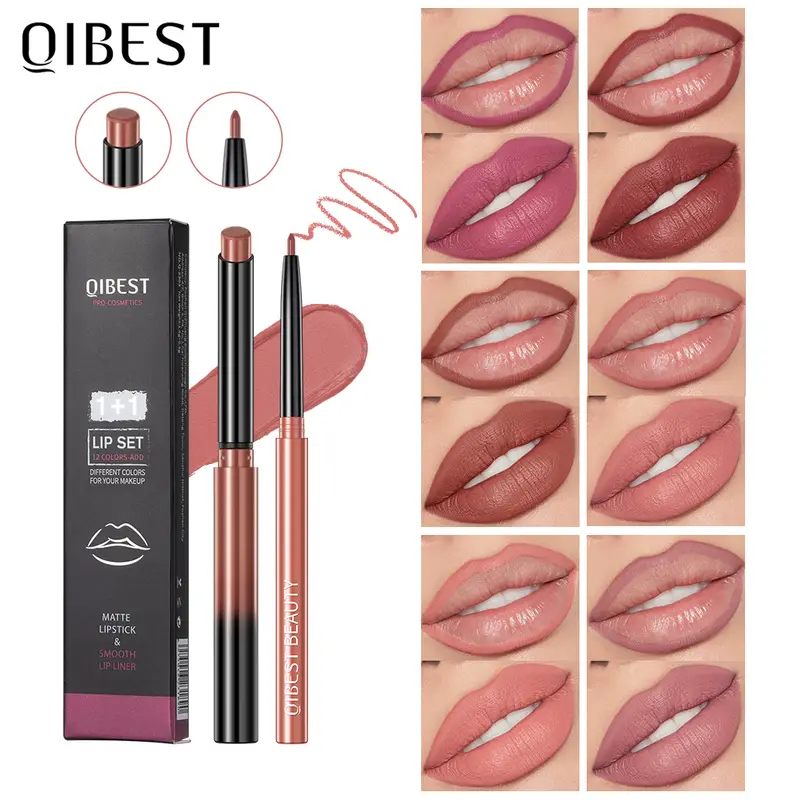Set Pena Lipliner Lipstik 2 Buah Kosmetik Kontur Pensil Lip Liner Beludru Matte Kosmetik Tahan Lama Stik Bibir Merah Seksi