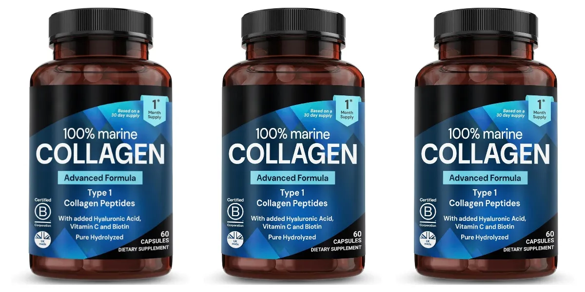Marine Collagen Capsules for Women & Men Type I Peptides with Hyaluronic Acid Vitamin C & Biotin Beauty Glow Nails 60 Count
