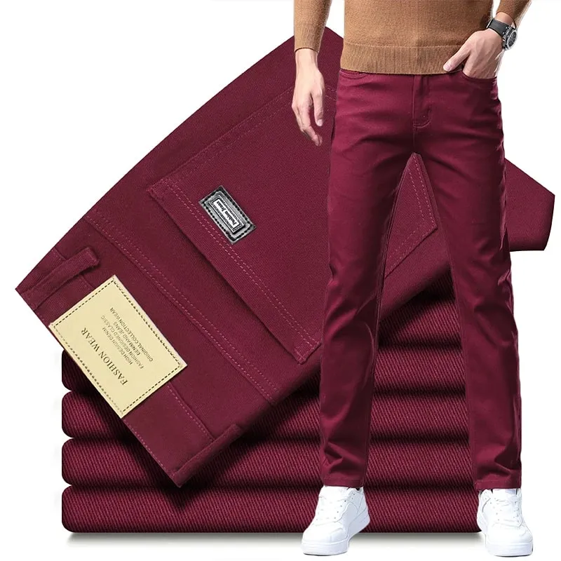 2026 96% Cotton Elastic Cotton Jeans Men's Spring Slim Straight Denim Pants Comfort Large Size Korean Business Casual Trousers