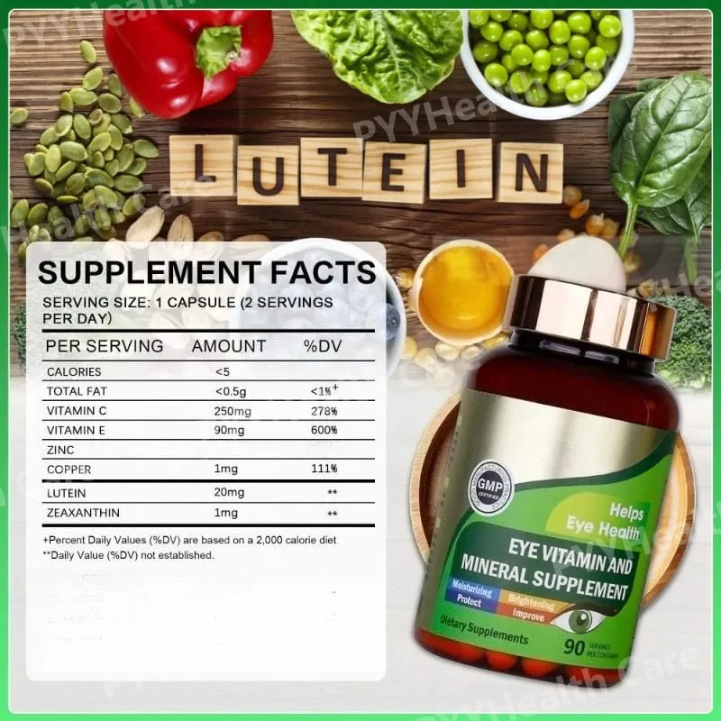 Lutein øjenvitaminkapsler med zeaxanthin zink dagligt øjennæringstilskud Øjensundhedsstøtte til voksne 90 tæller flaske