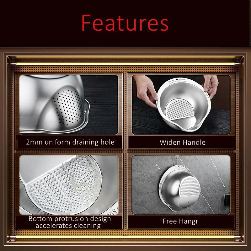 LFGB Certification Pure 316 Stainless Steel Kitchen Washing Basin 99.9% Anti-bacterial Vegetable Fruit Washer na may Strainer