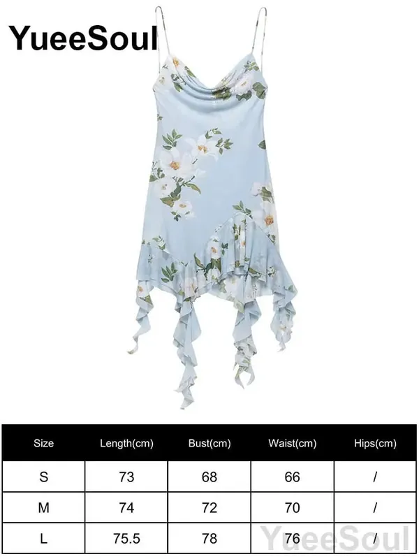 Blue Printed Mini Dress 2026 Summer New Elegant Party Birthday Evening Dresses Y2K Sweet Cute High Street Casual Women Dress