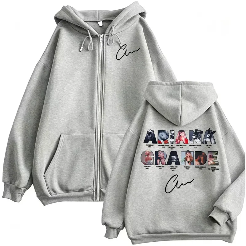 Ariana Grande Music Album Zipper Hoodies Men Women Harajuku High Street Jacket Sweatshirt Coats Fleece Long Sleeve Zip Up Hoodie