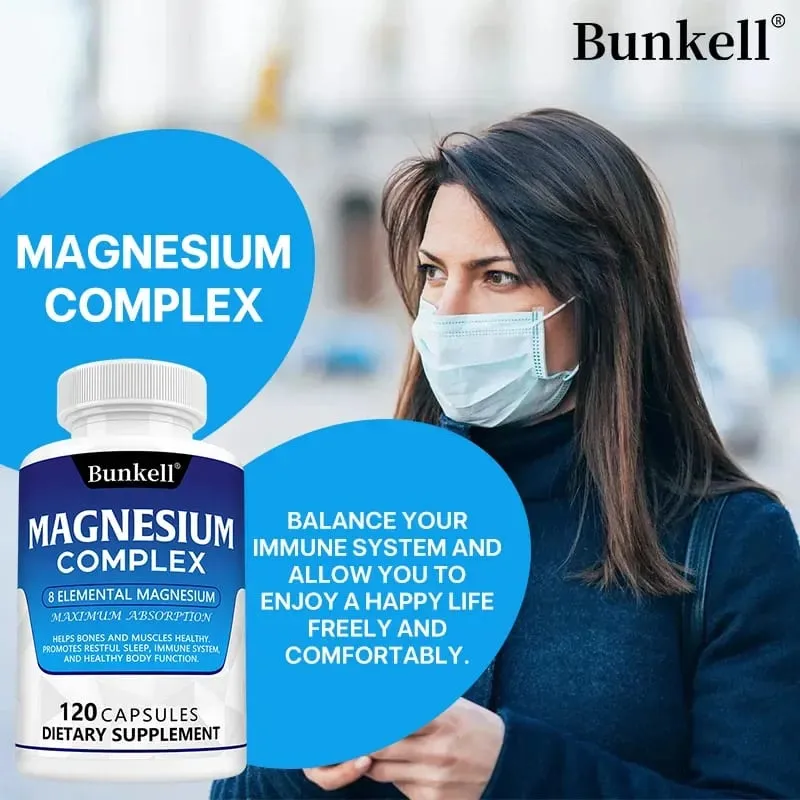 Bunkell Magnesium Complex 5 Forms High Absorption Support Bone Heart Muscle Sleep & Digestion Non-GMO Dietary Supplement