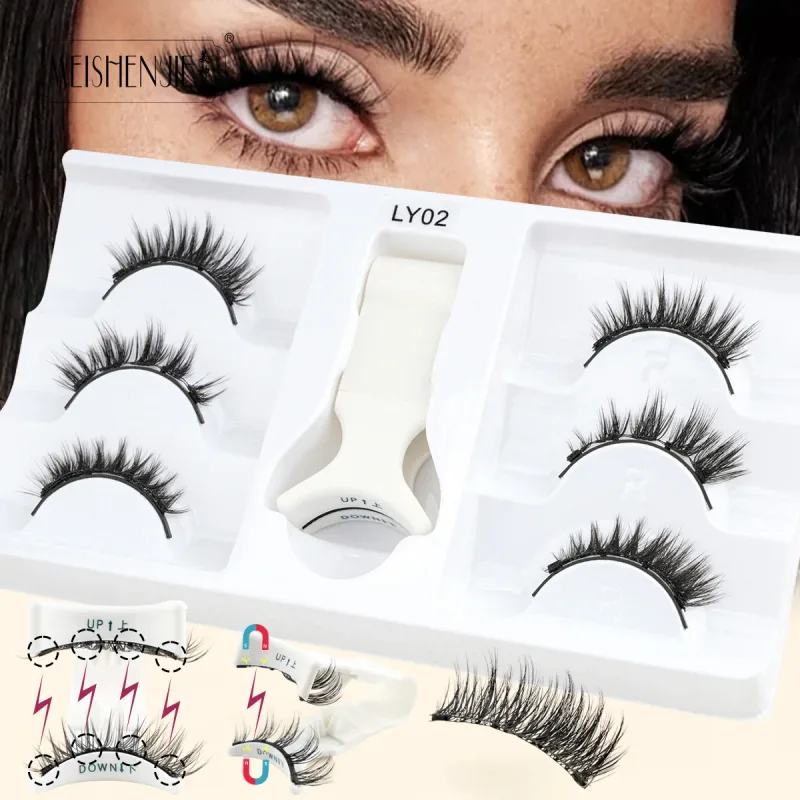 1/3 Pairs Magnetic Eye Lashes Handmade Eyelashes Soft Reusable Magnetic Lashes Natural Look 3D False Lashes Makeup Tweezers Set
