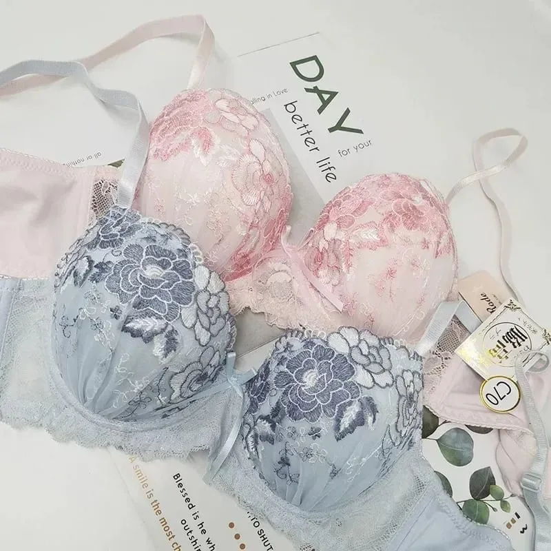 Conjunto de sujetador y bragas push-up de encaje sexy para mujer, copa de apoyo que no corre, lencería cómoda y agradable para la piel