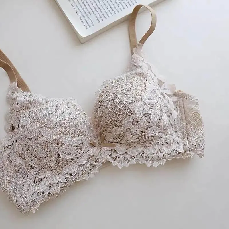 Modest Japanese Style Abaya Lace Bra Set Women Luxury Push Up Small Bust Support Anti Sagging Full Coverage Comfort MOYISU Sexy