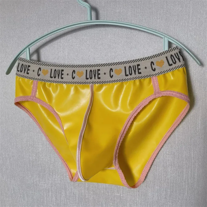 Men Latex Leather Underwear Sexy Underpants Seamless Briefs Low Waist Translucent Scrotum Bulge Panties for Gay Erotic Lingerie