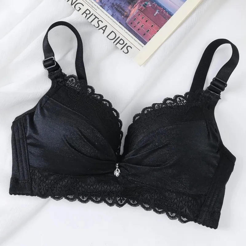 Ultra-Thick 8cm Push up Bra Lace Gathered Wireless Full Coverage Lingerie Side Support for A/B Cup Women