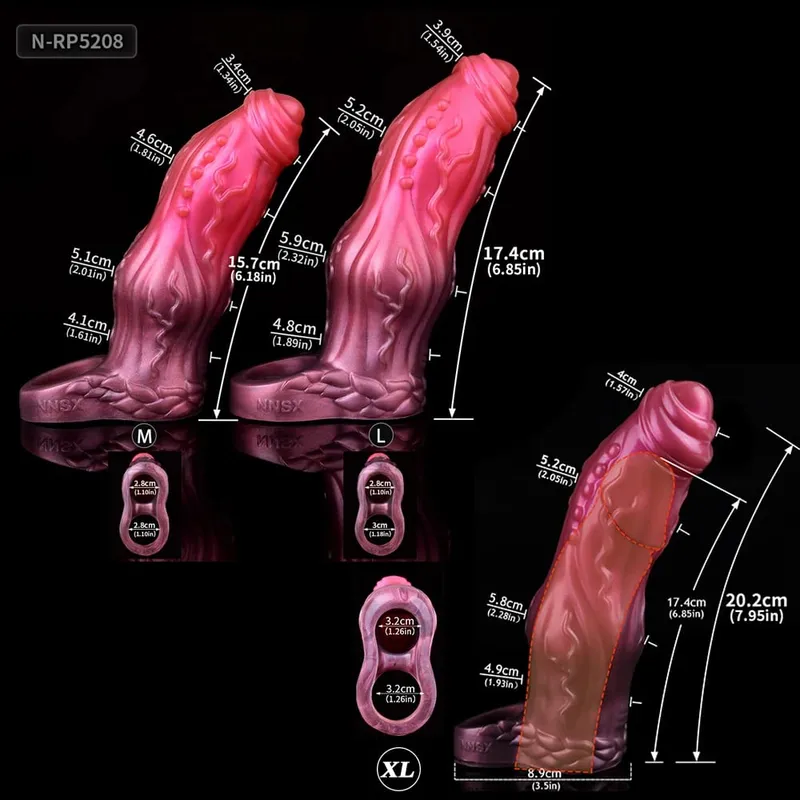 Malaking Horse Penis Sleeve Hollow Dildo Enlargement Sleeve Silicone Reusable Knot Condom Cock Ring Extender Sex Toys para sa Mga Lalaki