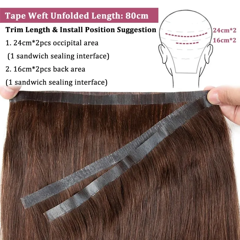 Liền mạch Băng tự nhiên Sợi ngang dài Da PU Băng ngang trong phần mở rộng của con người Không có keo Tóc con người cho tóc mịn Dài 80cm bó sợi ngang