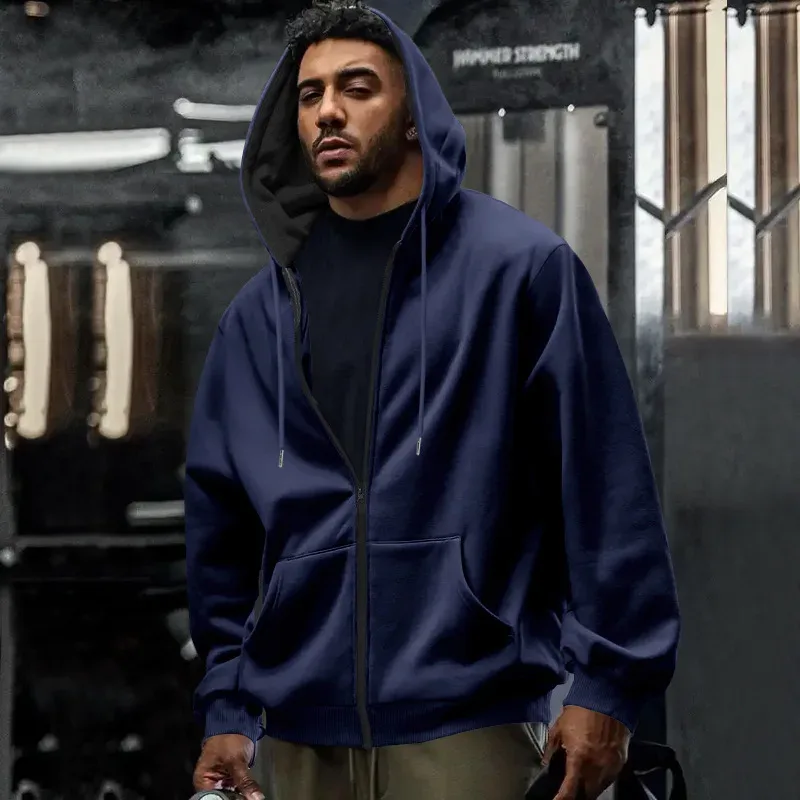 New 2026 Men's Autumn Casual Solid Long Sleeve Zipper Hooded Sweatshirt Coat Male Fashion Outdoors Sportswear Hoodies Jackets