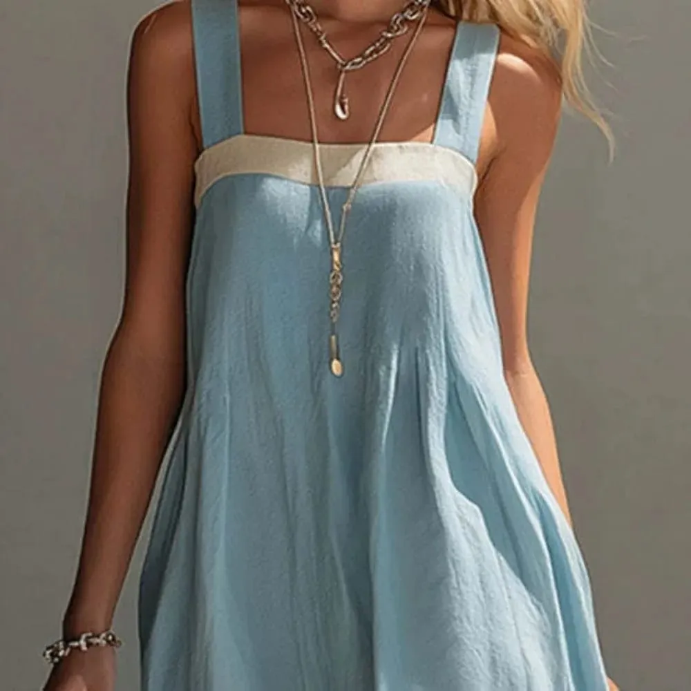 Women Color Block Sleeveless Maxi Dress Spaghetti Strap Loose Flowy Tiered Casual Sundress for Beach Vacation and Resort Wear
