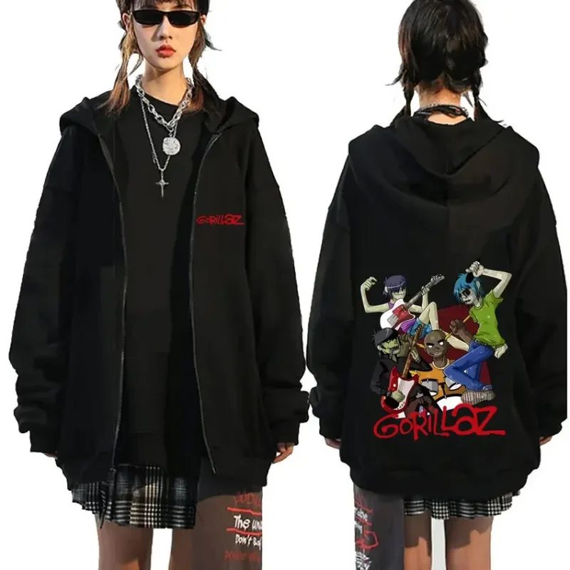 Rock Band Gorillaz Demon Days Eyes Graphic Zipper Hoodie Men Hip Hop Fashion Oversized Zip Up Jacket Unisex Zip Up Sweatshirt