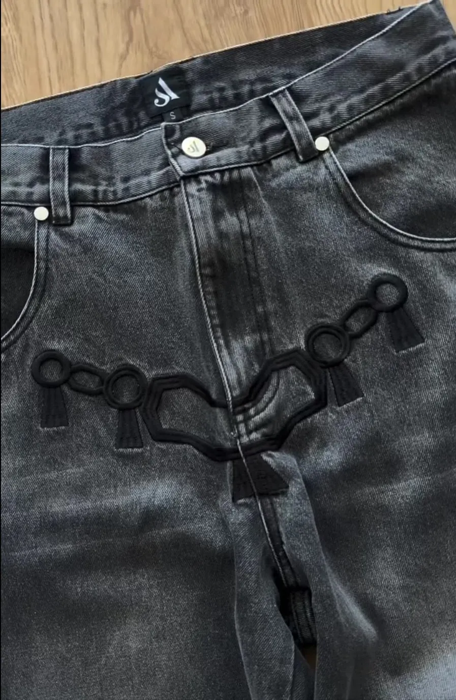 Y2K Gothic Japanese Embroidery Baggy Jeans High Street Retro Straight Wide Leg Denim Pants Harajuku Work Pants Pirate Jeans