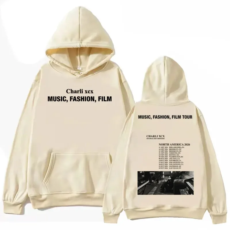 Singer Charli Xcx Music Fashion Film Tour 2026 Hoodies Men Women Rock Punk Sweatshirts High Quality Fleece Oversized Pullovers