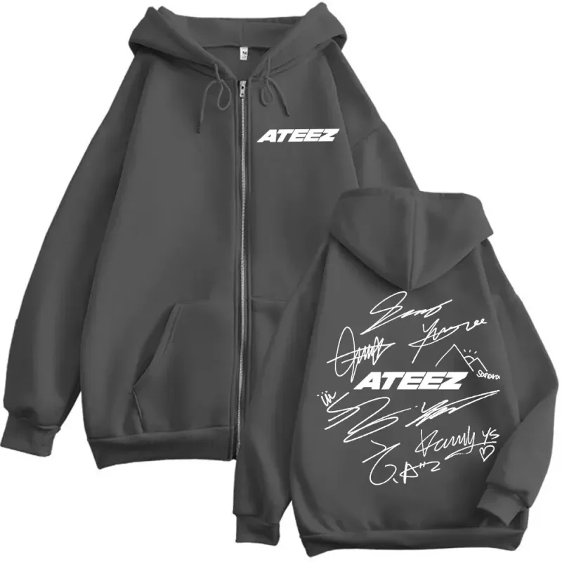 限定 Kpop ATEEZ ロゴ両面プリントジッパーパーカーファッションヒップホップジップアップスウェット男性女性カジュアル特大プルオーバー