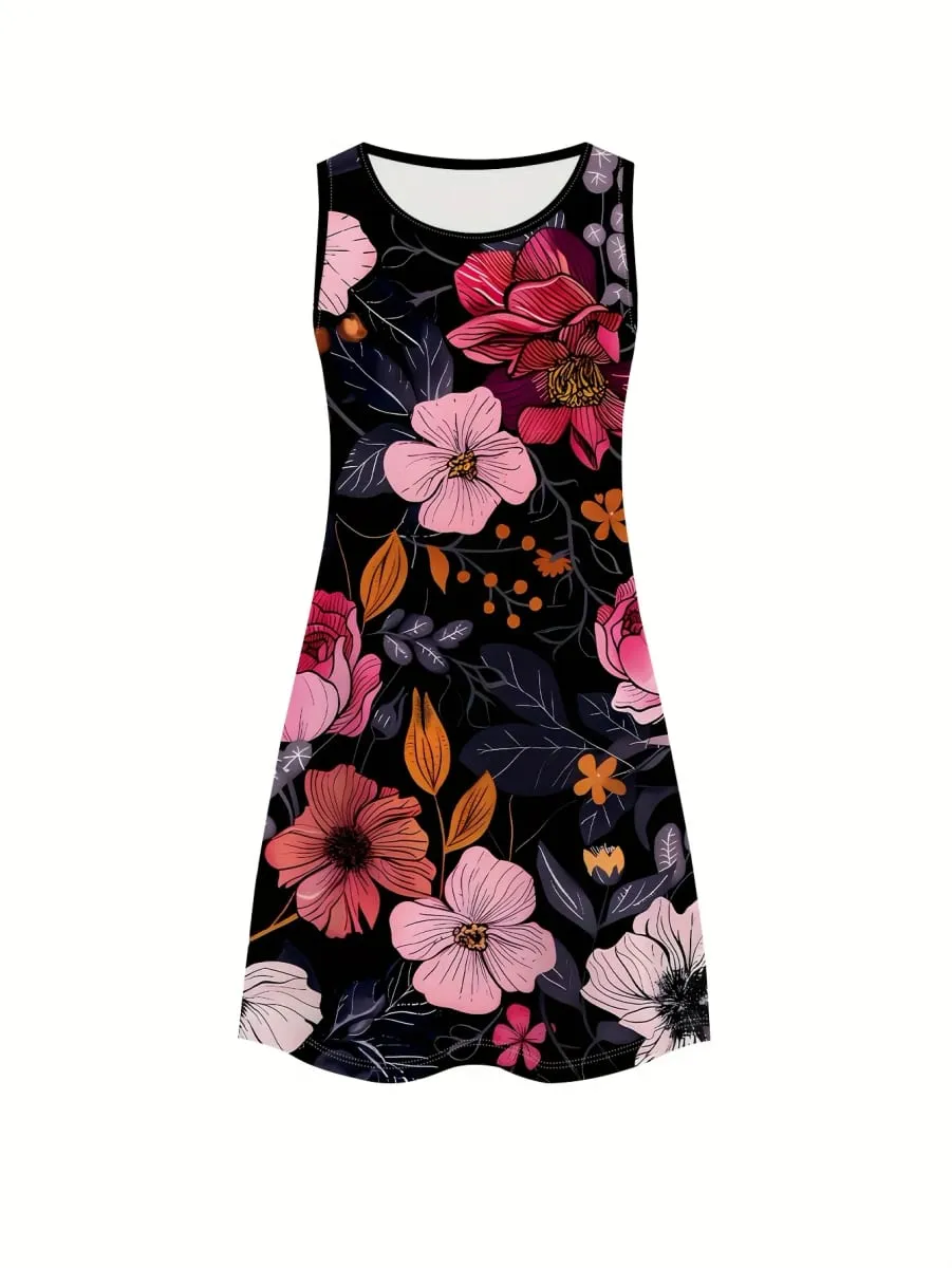 Women's Plus Size Floral Print Sleeveless A Line Dress Summer Vacation Style Dresses Y2k Ladies Clothes Bohemian Beach Dresses