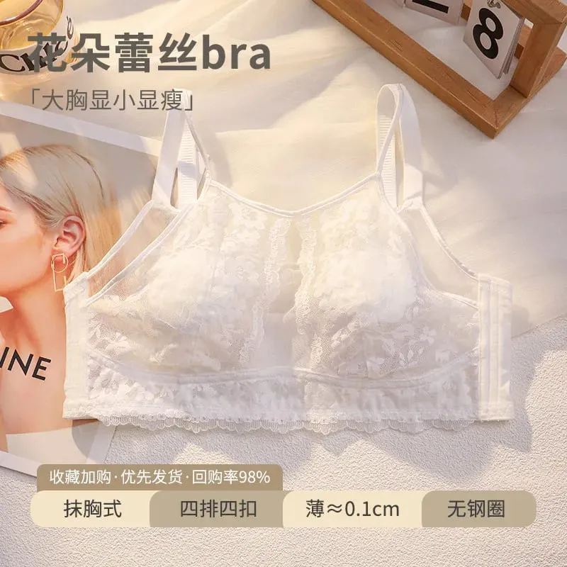 French Style Lace Strapless Bra Women Large Breast Minimizer Slimmer Sexy Beautiful Back Intimates Lingerie Size 34-44 M-XXXXL