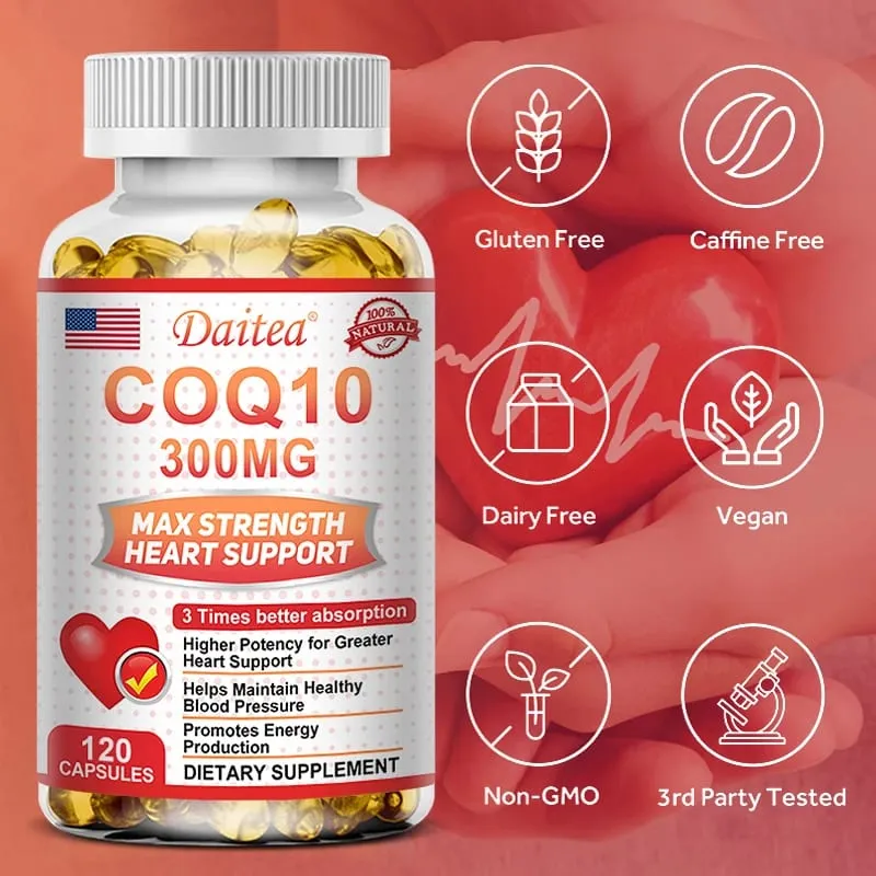 Coenzyme Q10 Capsules 300 Mg Each To Promote Cardiovascular Health and Heart Health Provide Energy To Support Joint Health