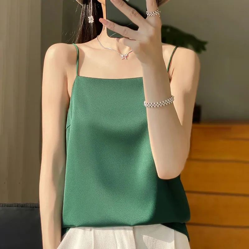 Ny is silke sexet satin rem dame forår/sommer vest ensfarvet ærmeløs sexet komfortabel silke undertøj vest RW-D19