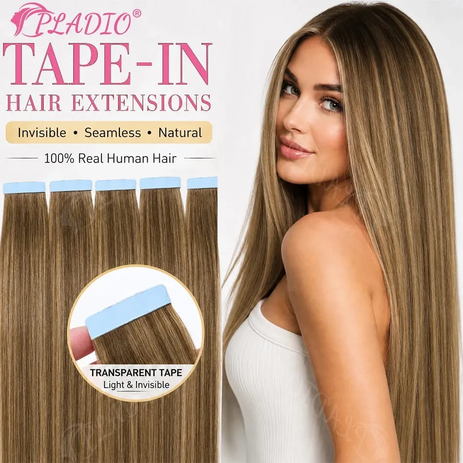 100% Human Hair Tape in Extensions 20Pcs 50g Remy Skin Weft Seamless Invisible Silky Straight Thick Ends for Wedding Women