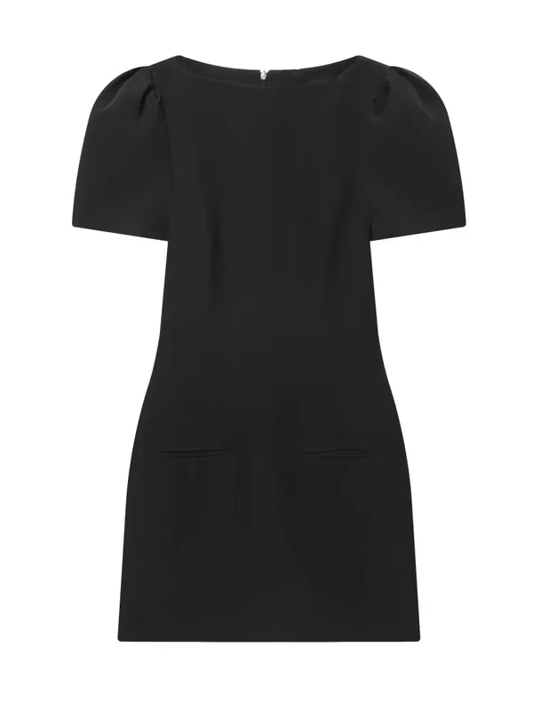 ETJ 2025 women's new products are elegant and stylish Short dress with a boat neck and short sleeves with pleats black dress