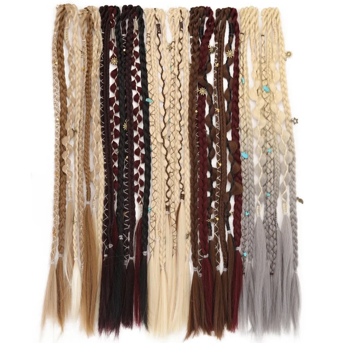 20 Inches Bohemia Clip in Hair Extensions Handmade Synthetic Weaving Clip-on Long Braid Fairy Hair Extensions for Women