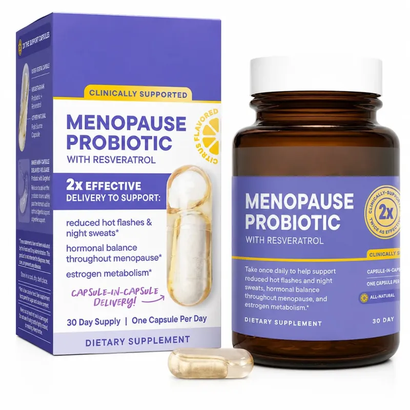 Menopause Probiotics for Women Hormonal Balance Hot Flashes Night Sweats Gut Health Resveratrol & Omega 30 Capsules