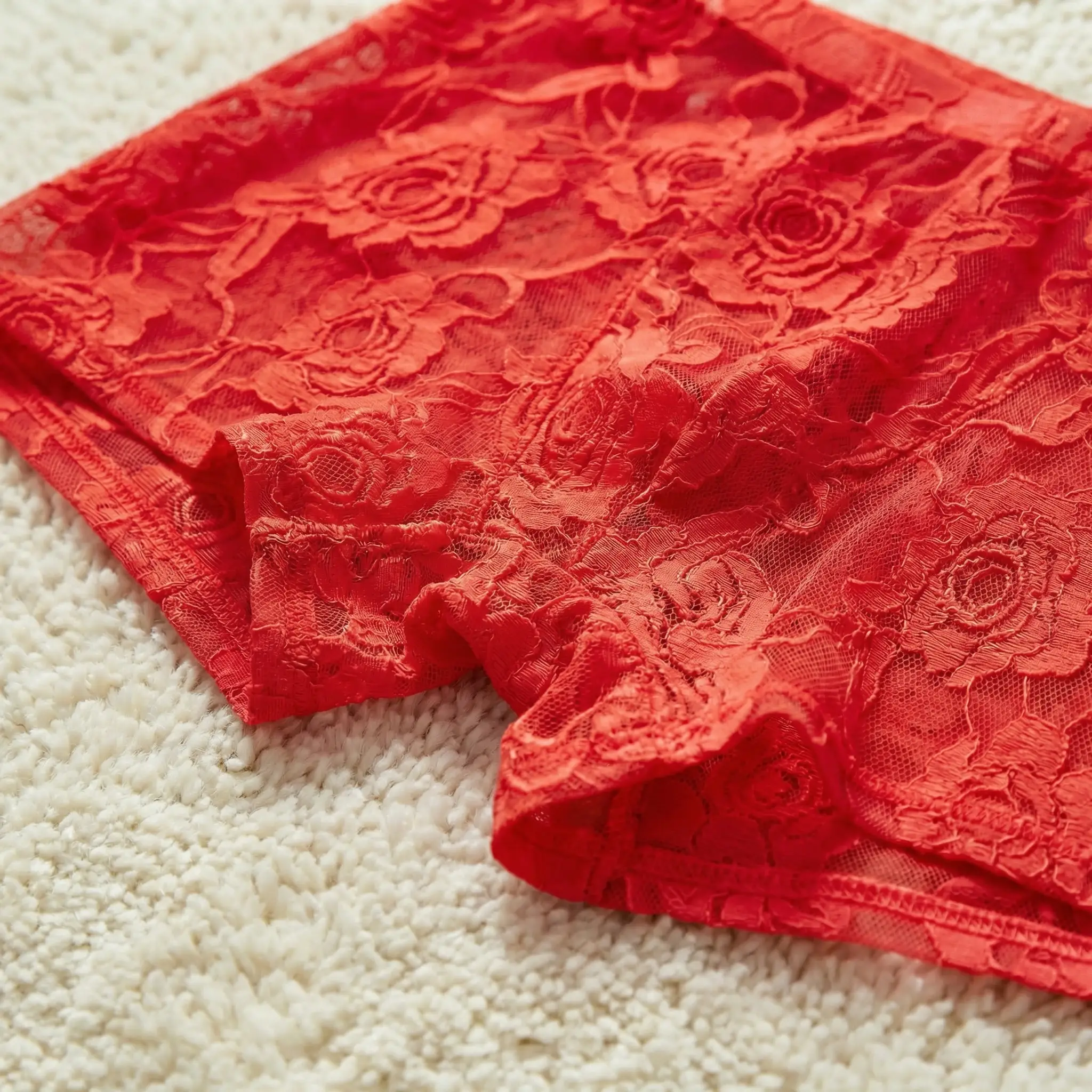 1Pc Men's Fashion New Design Sexy Lace Embroidery, High Elasticity Transparent Lace Flat Corner Underwear, Sexy, Ice Silk