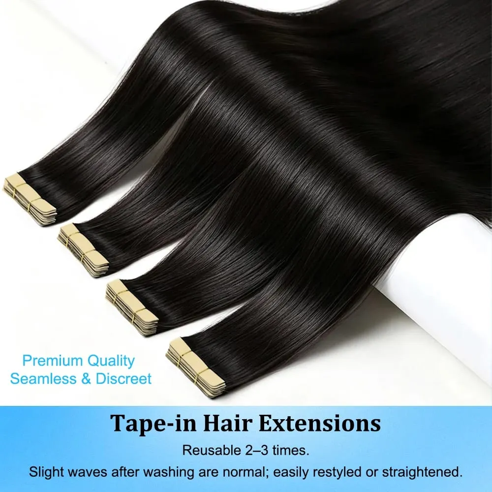 16-24 Inch 16A Tape In Hair Extensions Invisible Seamless Real Human Hair Brazilian Natural Black Remy Straight Hair 100% Human Hair For Women