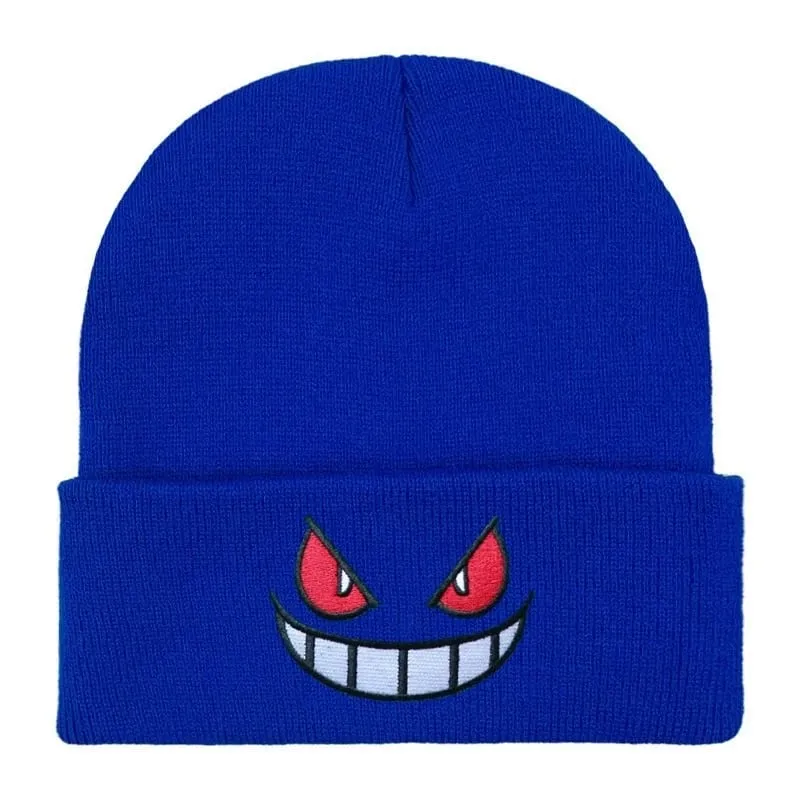 Pokemon Gengar Kartun Bordir Beanies Rajutan Skullies Musim Gugur Musim Dingin Topi Wol Hangat Gengar Wanita Pria Beanies
