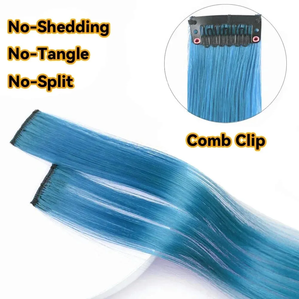 Synthetic Clip In One Pieces Hair Extensions Straight Synthetic Hair Pieces 22Inch Long Ombre Hair Pink Purple Red Blue