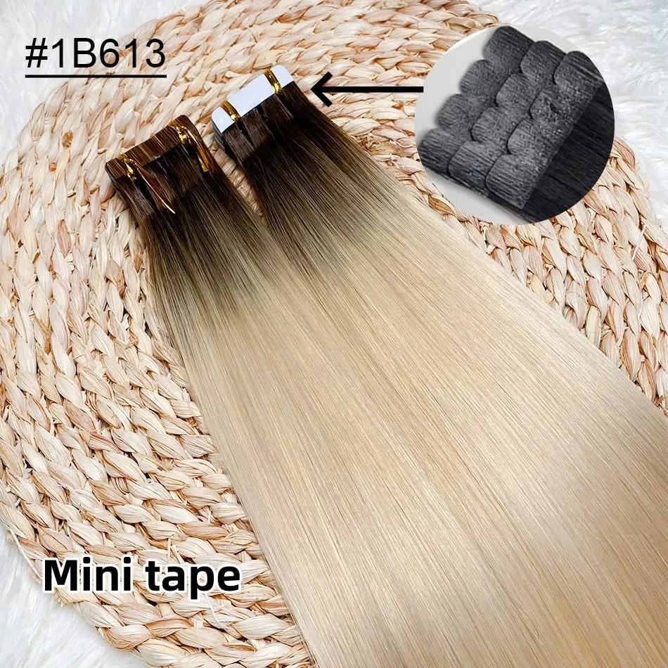 Mini Tape Hair Extensions 18"-30" Machine Remy Skin Weft Adhesive Tape In 100% Human Hair Natural Black Brown Blonde Tape On