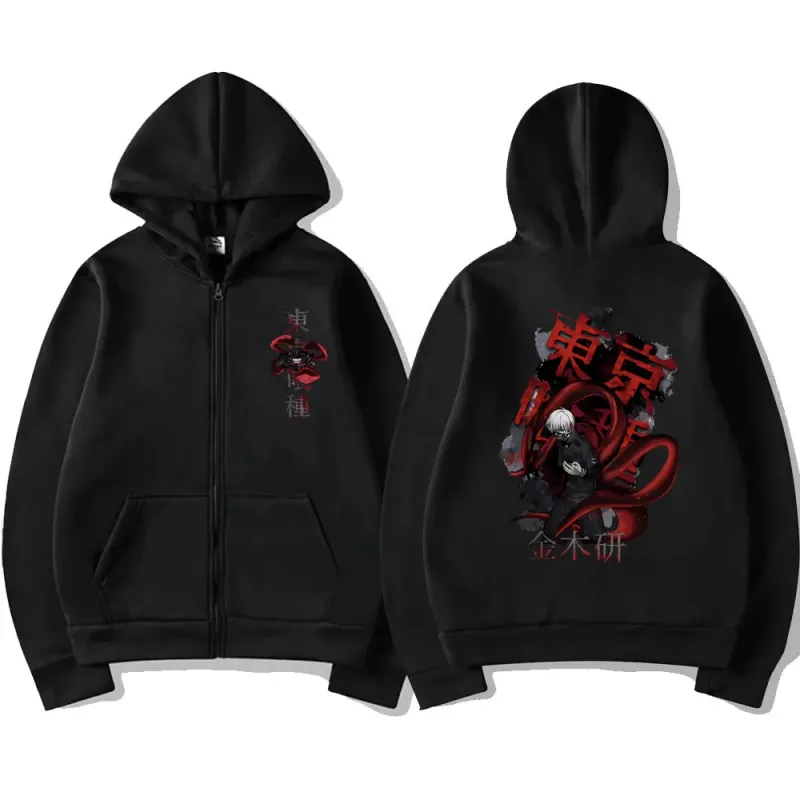 Anime Tokyo Ghoul Kaneki Ken Graphic Zipper Hoodie Men Women Casual Hooded Pullover Fashion Oversized Zip Up Sweatshirts Jackets