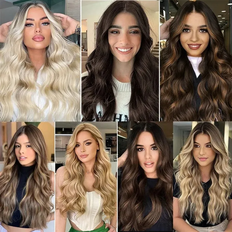18Inch Synthetic Long Wavy Curly Halo Hair Invisible Fish Line Hair Extensions Heat Resistant Fiber Hairpiece For Women