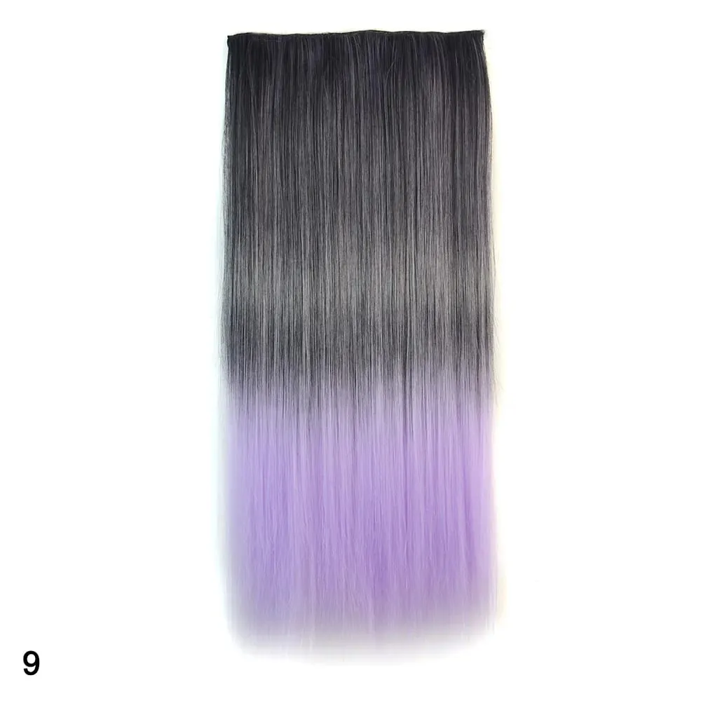 Rainbow Hairpiece Clip in One Piece Hair Extension Long Straight Synthetic Black Blue Gray Green Ombre Color Hairpieces