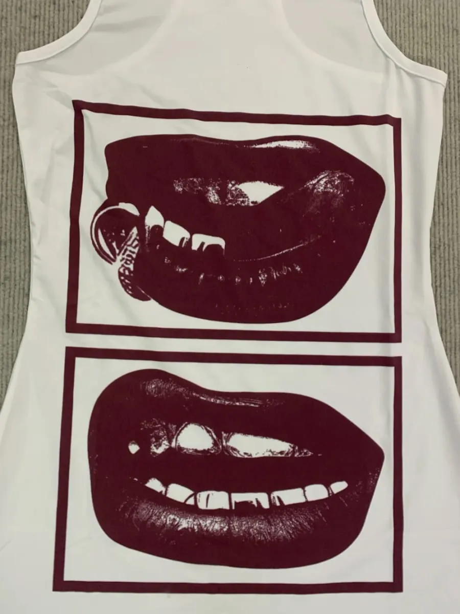 2026 New y2k Summer Lips Printed Sleeveless Bag Hip Round Neck Sleeveless Dress Punk Street Trend Fashion Personality Spicy Girl