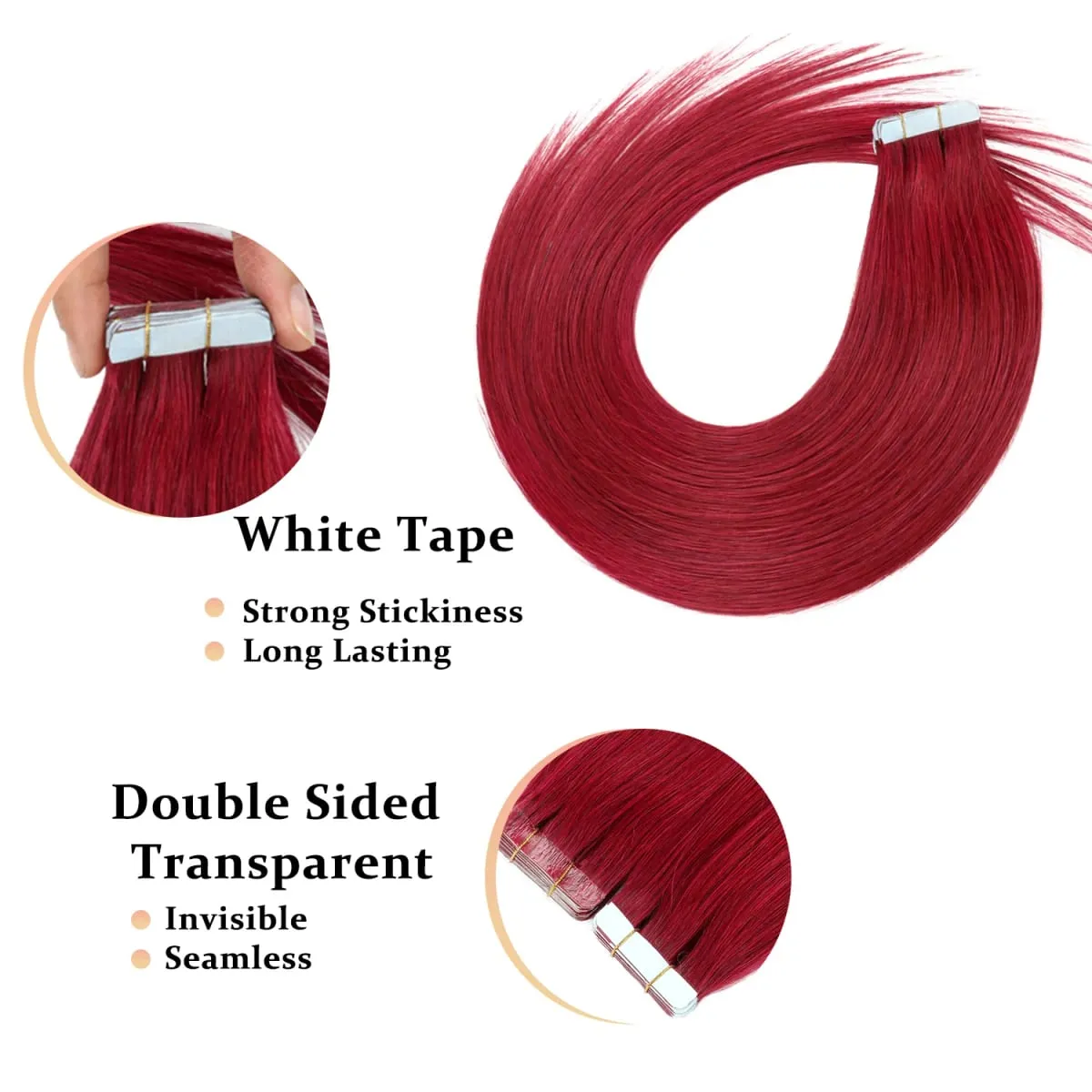 Tape in Hair Extensions Human Hair Silky Straight Tape ins Human Hair Extensions 20 Pcs/Pack Real Human Hair Tape in Extensions